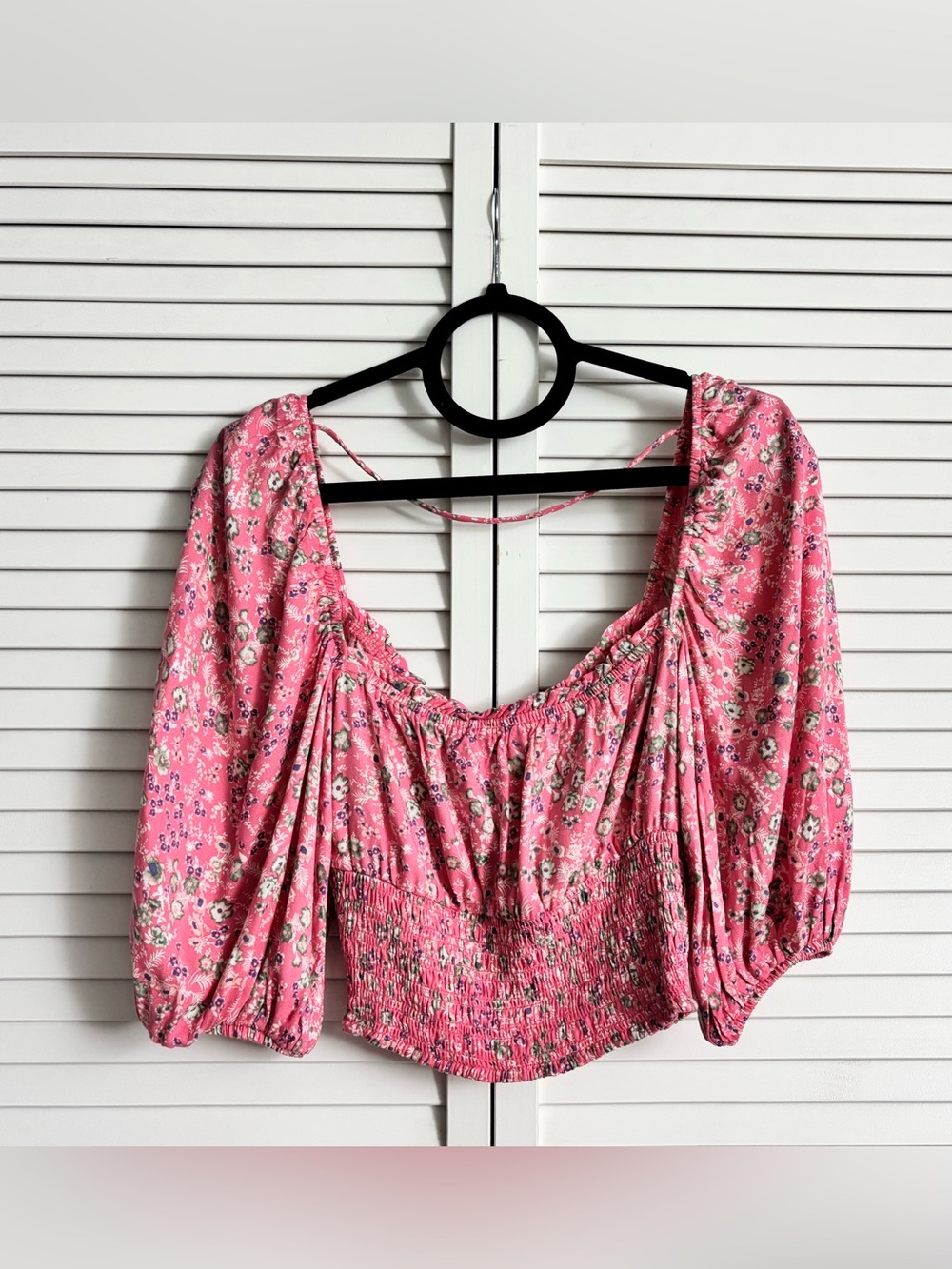 AFRM Women’s Pink Floral Puff 3/4 Sleeve Smocked Crop Top, Size: Small, NWOT